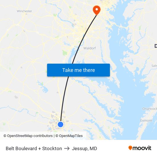 Belt Boulevard + Stockton to Jessup, MD map