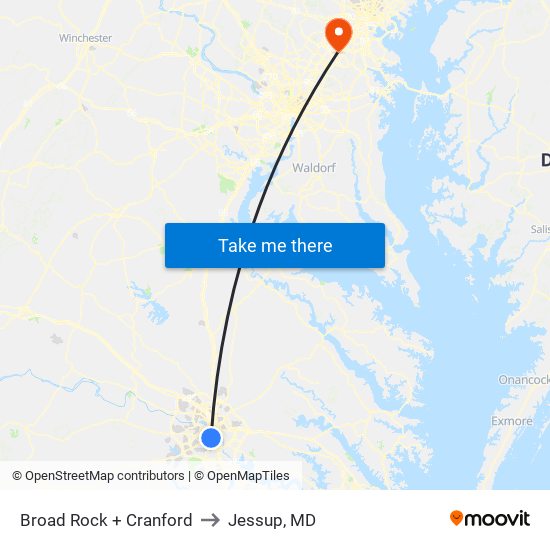 Broad Rock + Cranford to Jessup, MD map