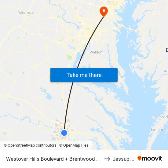 Westover Hills Boulevard + Brentwood South Apts to Jessup, MD map