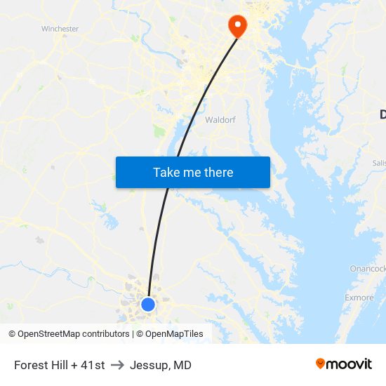 Forest Hill + 41st to Jessup, MD map