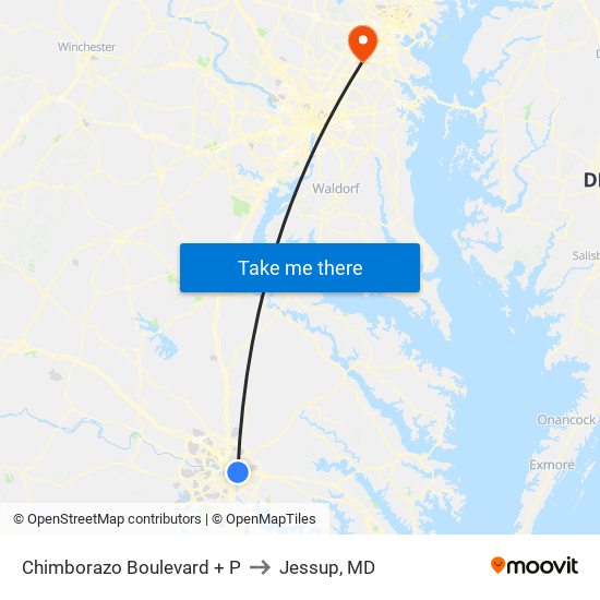 Chimborazo Boulevard + P to Jessup, MD map