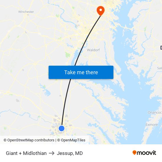 Giant + Midlothian to Jessup, MD map