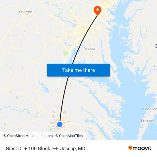 Giant Dr + 100 Block to Jessup, MD map