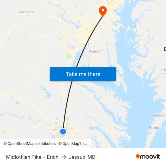 Midlothian Pike + Erich to Jessup, MD map