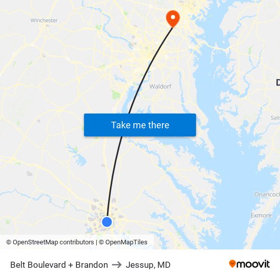 Belt Boulevard + Brandon to Jessup, MD map