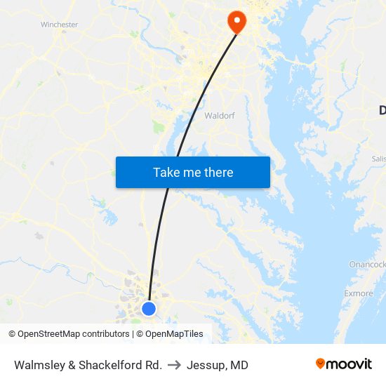 Walmsley & Shackelford Rd. to Jessup, MD map