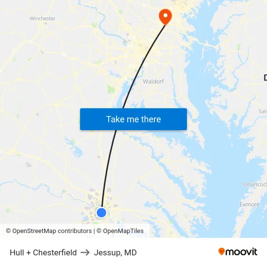 Hull + Chesterfield to Jessup, MD map
