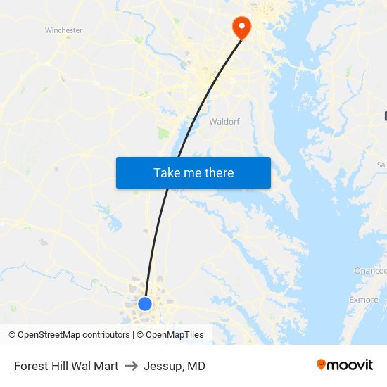 Forest Hill Wal Mart to Jessup, MD map