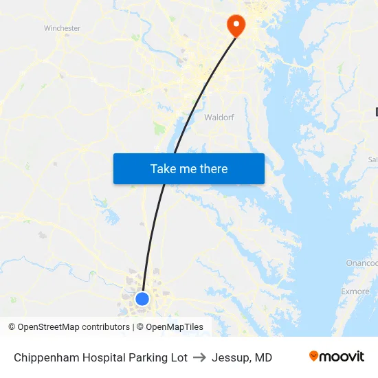 Chippenham Hospital Parking Lot to Jessup, MD map