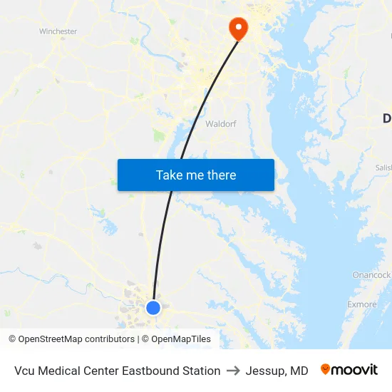 Vcu Medical Center Eastbound Station to Jessup, MD map