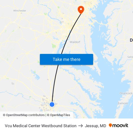 Vcu Medical Center Westbound Station to Jessup, MD map