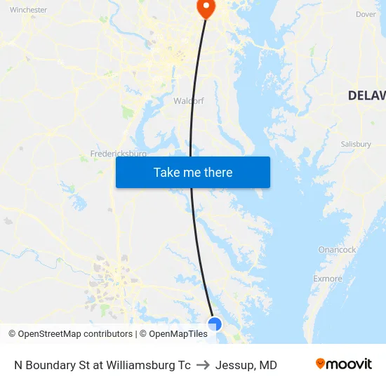 N Boundary St at Williamsburg Tc to Jessup, MD map