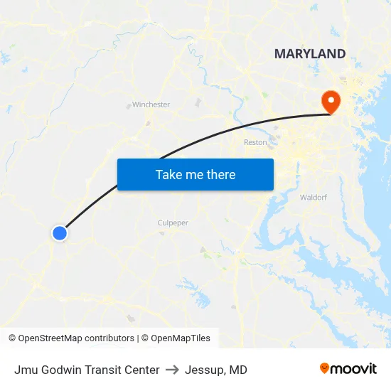 Jmu Godwin Transit Center to Jessup, MD map