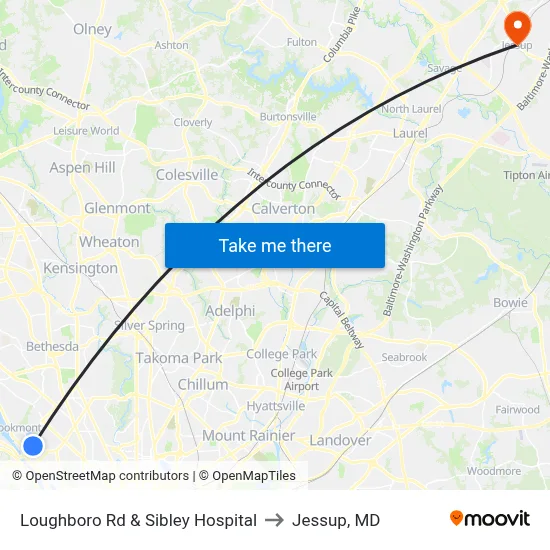 Loughboro Rd & Sibley Hospital to Jessup, MD map