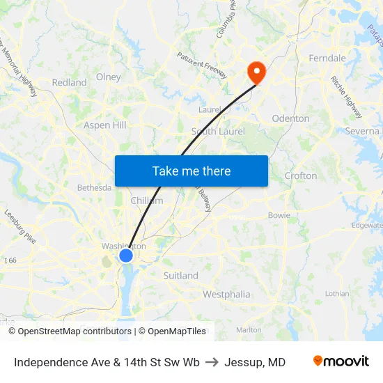 Independence Ave & 14th St Sw Wb to Jessup, MD map
