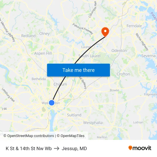 K St & 14th St Nw Wb to Jessup, MD map