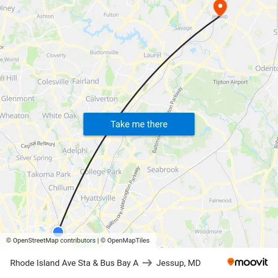 Rhode Island Ave Sta & Bus Bay A to Jessup, MD map