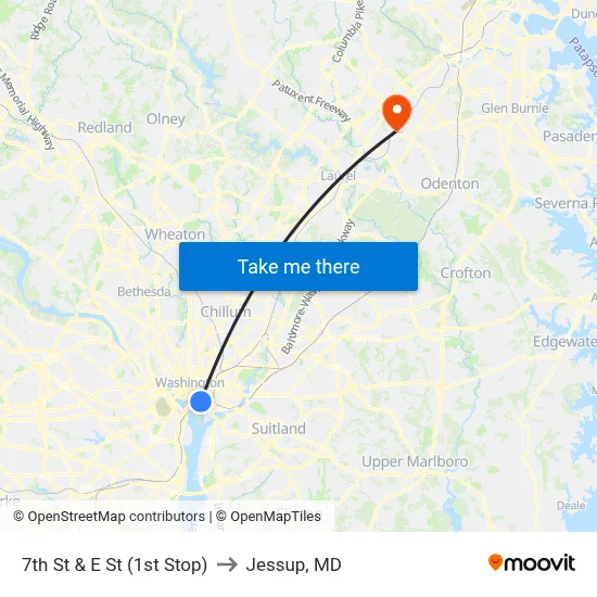 7th St & E St (1st Stop) to Jessup, MD map