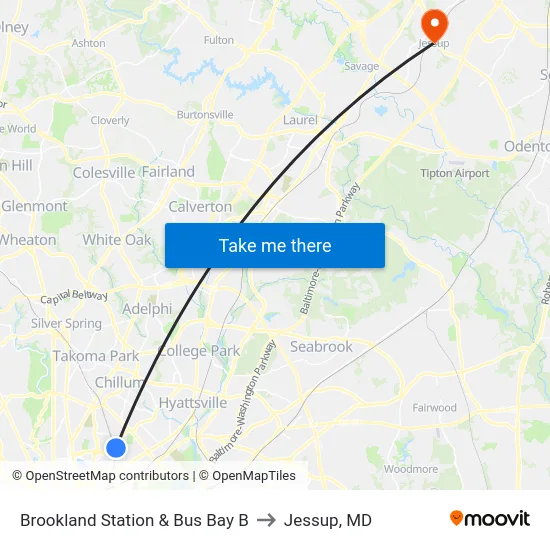 Brookland Station & Bus Bay B to Jessup, MD map