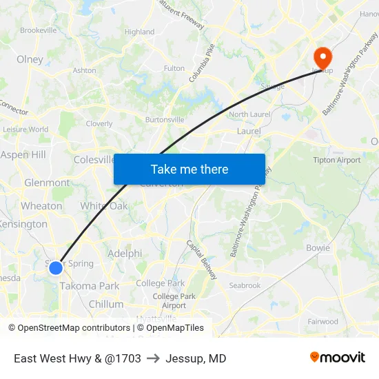 East West Hwy & @1703 to Jessup, MD map