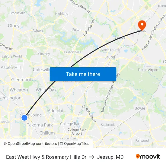 East West Hwy & Rosemary Hills Dr to Jessup, MD map