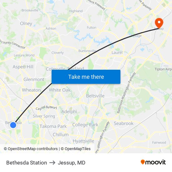 Bethesda Station to Jessup, MD map