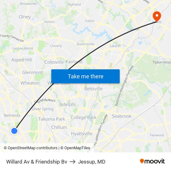 Willard Av & Friendship Bv to Jessup, MD map