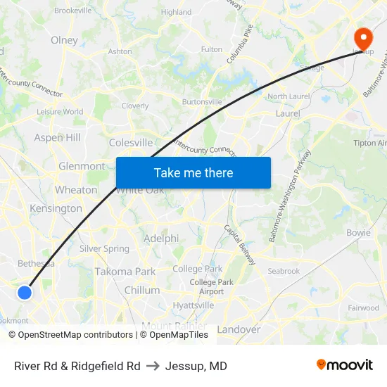 River Rd & Ridgefield Rd to Jessup, MD map