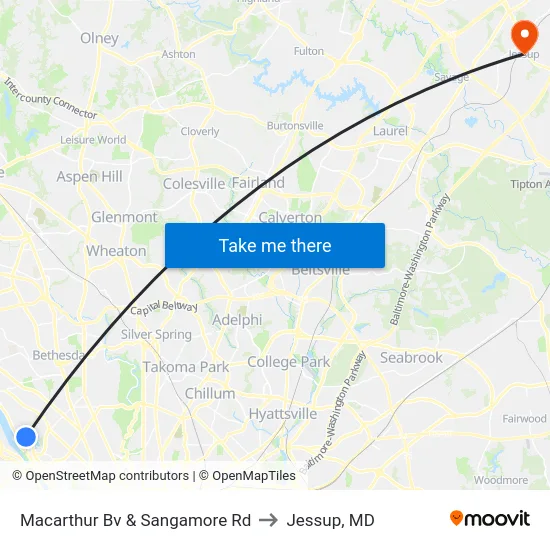 Macarthur Bv & Sangamore Rd to Jessup, MD map