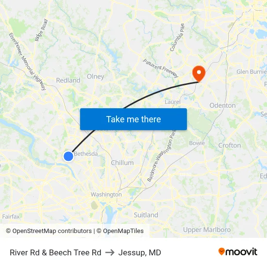 River Rd & Beech Tree Rd to Jessup, MD map