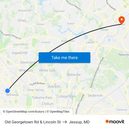 Old Georgetown Rd & Lincoln St to Jessup, MD map