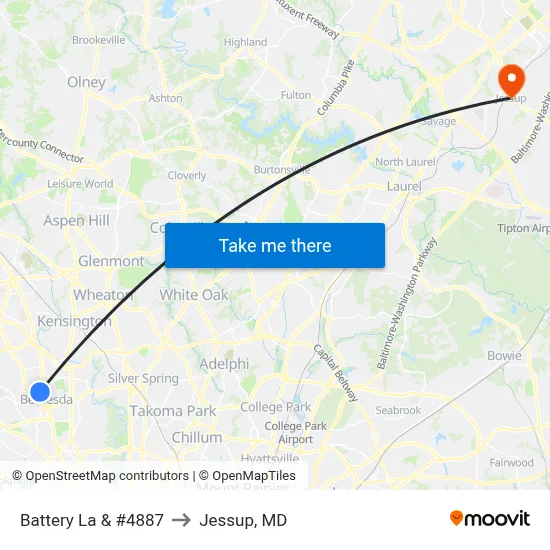 Battery La & #4887 to Jessup, MD map