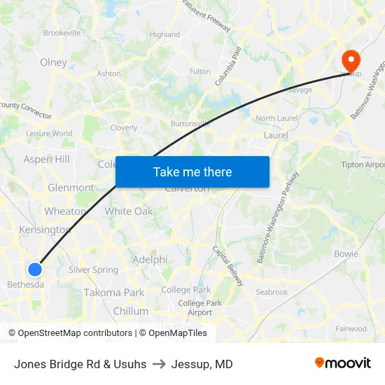 Jones Bridge Rd & Usuhs to Jessup, MD map