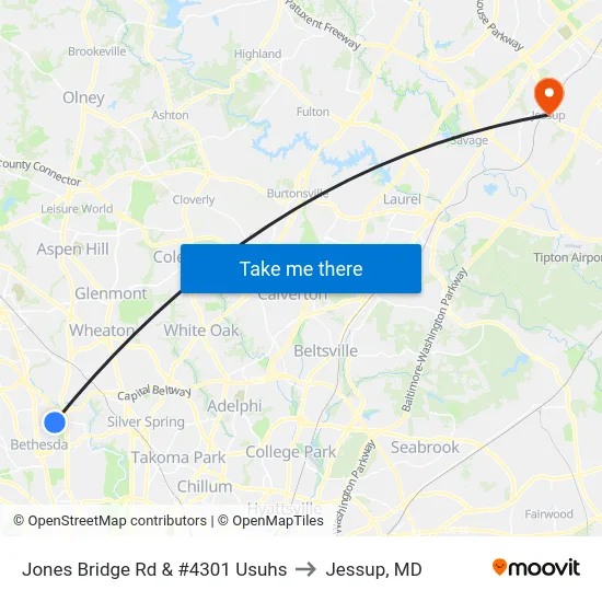 Jones Bridge Rd & #4301 Usuhs to Jessup, MD map