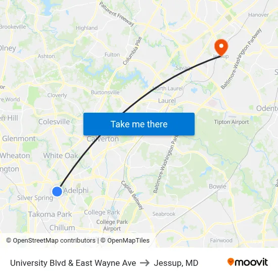 University Blvd & East Wayne Ave to Jessup, MD map