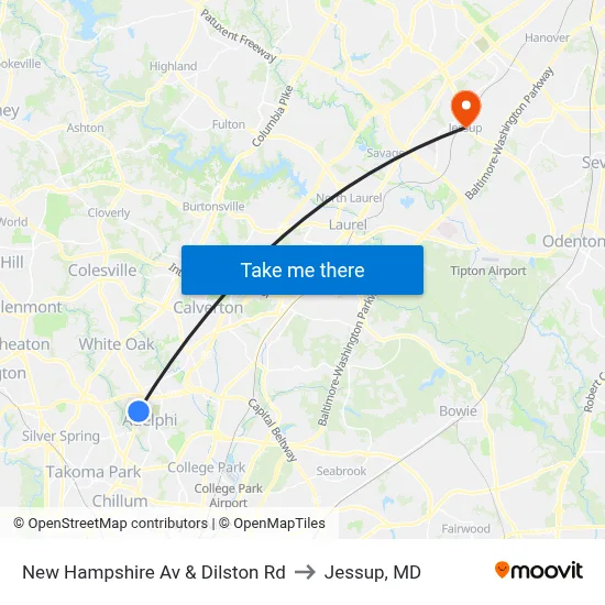 New Hampshire Av & Dilston Rd to Jessup, MD map