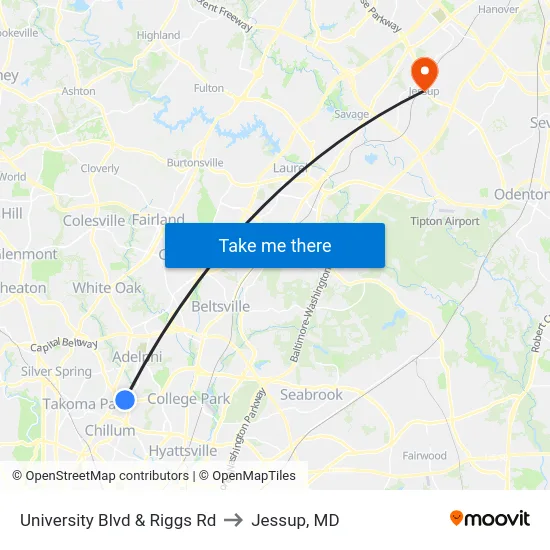 University Blvd & Riggs Rd to Jessup, MD map