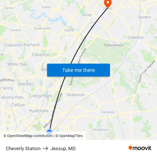 Cheverly Station to Jessup, MD map