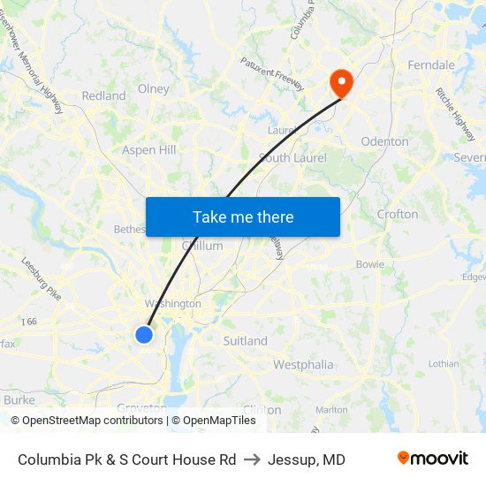 Columbia Pk & S Court House Rd to Jessup, MD map