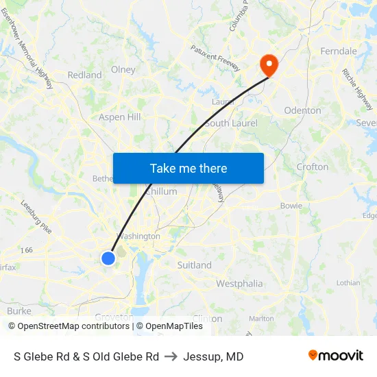 S Glebe Rd & S Old Glebe Rd to Jessup, MD map