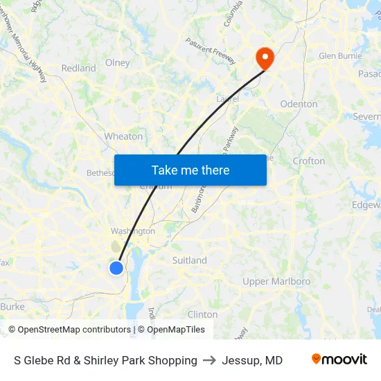 S Glebe Rd & Shirley Park Shopping to Jessup, MD map