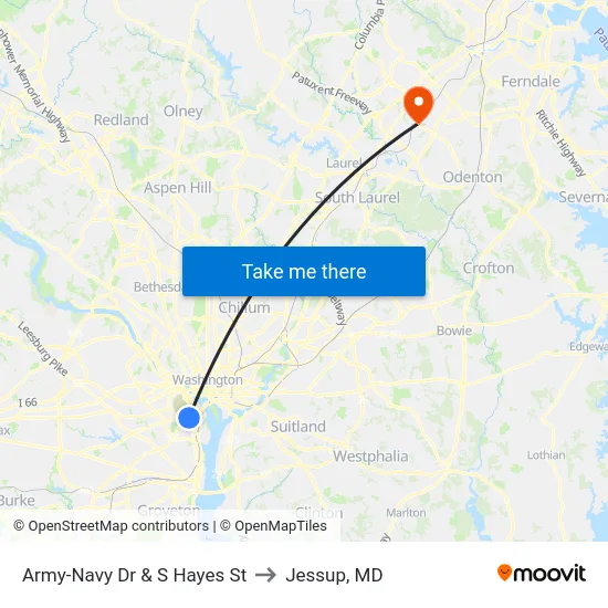 Army-Navy Dr & S Hayes St to Jessup, MD map