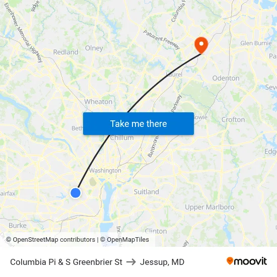 Columbia Pi & S Greenbrier St to Jessup, MD map