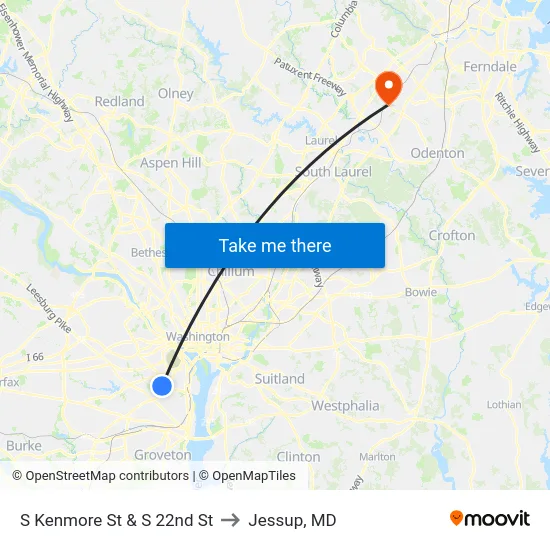 S Kenmore St & S 22nd St to Jessup, MD map