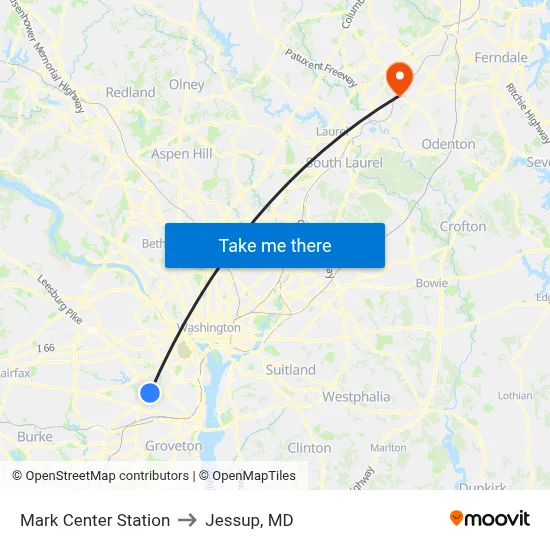 Mark Center Station to Jessup, MD map