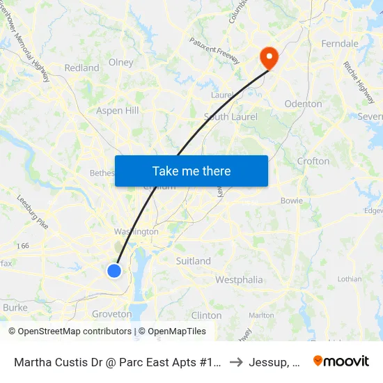 Martha Custis Dr @ Parc East Apts #1225 to Jessup, MD map