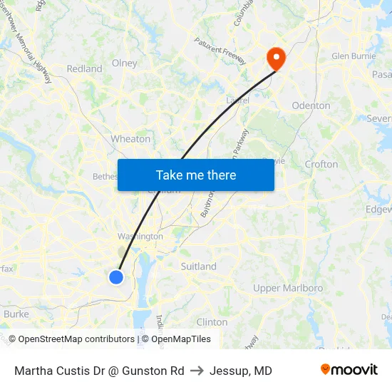 Martha Custis Dr @ Gunston Rd to Jessup, MD map