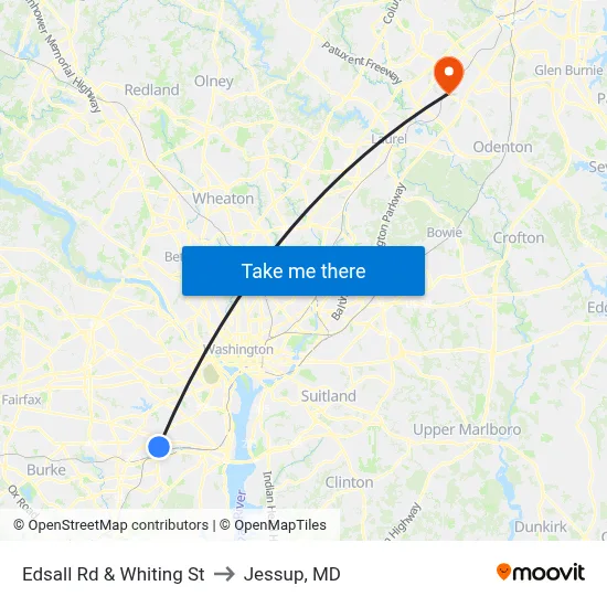 Edsall Rd & Whiting St to Jessup, MD map