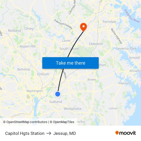 Capitol Hgts Station to Jessup, MD map