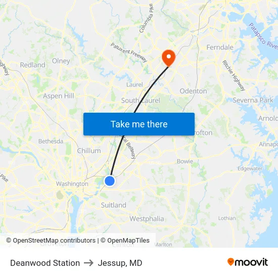 Deanwood Station to Jessup, MD map